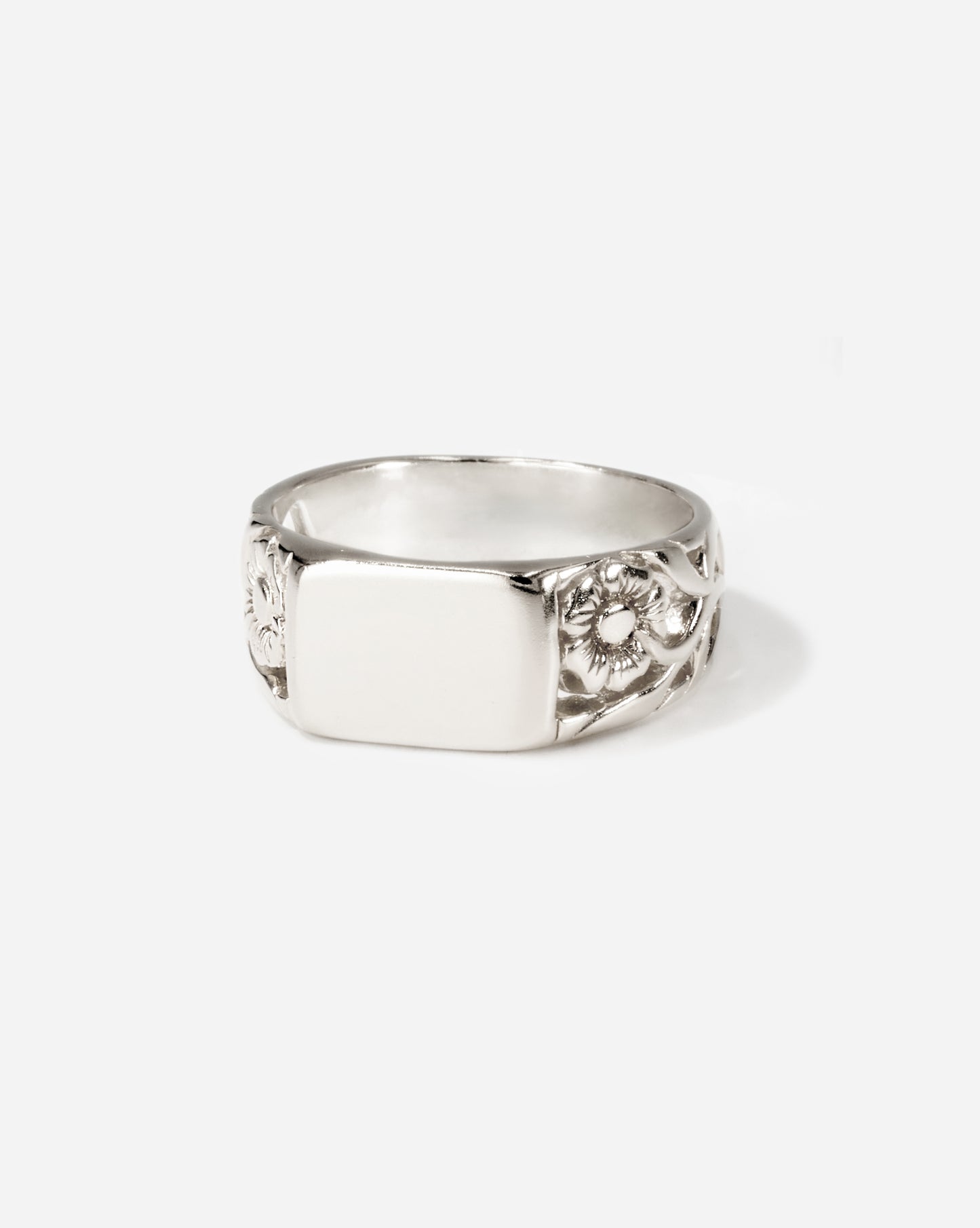 BØME Floreo Ring—a unique men’s statement ring with intricate flower cutouts, hand-carved from wax, and finished with a signature floral design