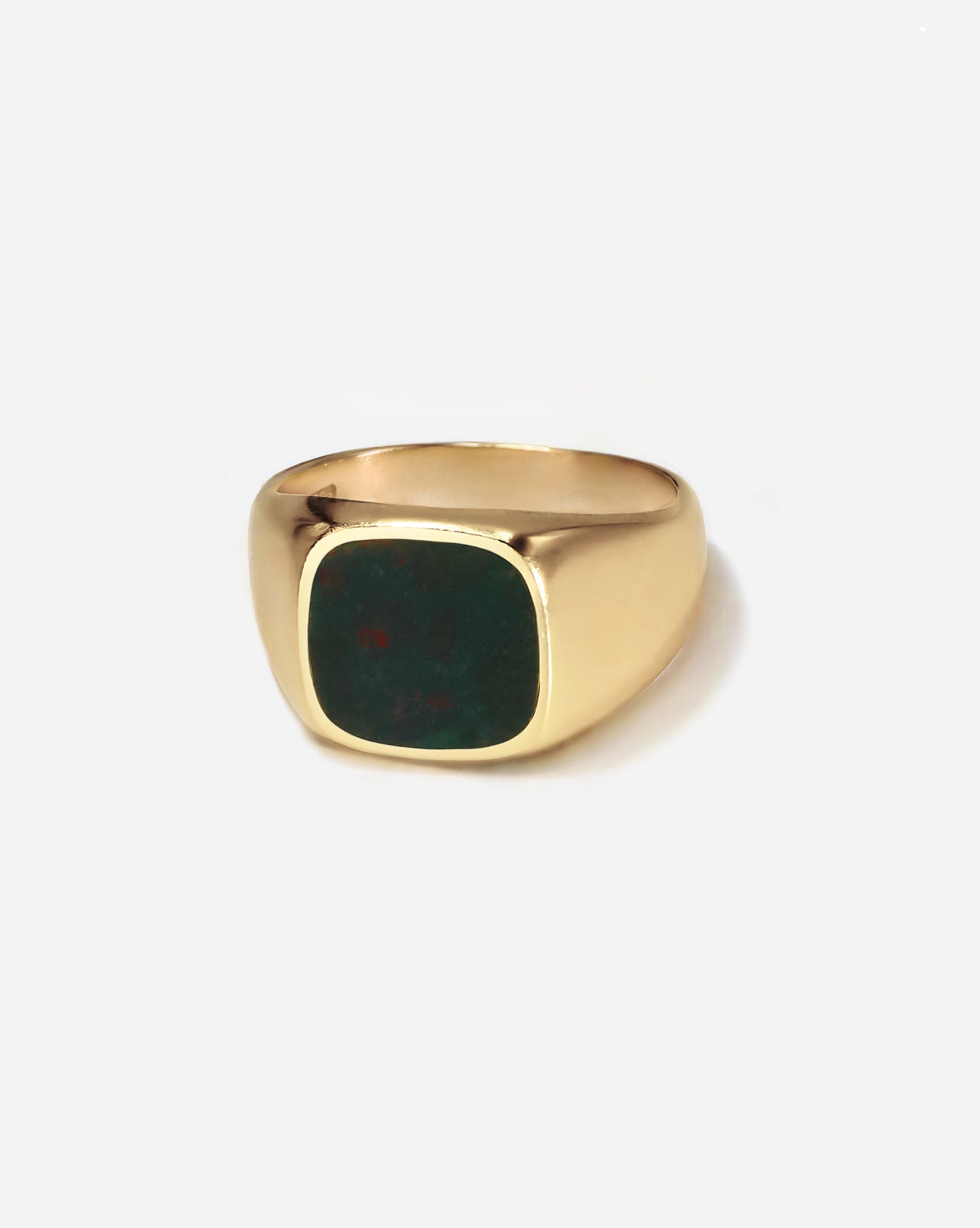 Men’s custom bloodstone signet ring with a sleek band, perfect for wearing on the pinky or index finger for effortless, refined style.