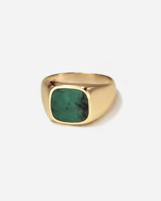 Men’s custom-cut emerald signet ring by BØME, featuring a sleek band for effortless style—perfect as a pinky ring or worn on the ring/index finger